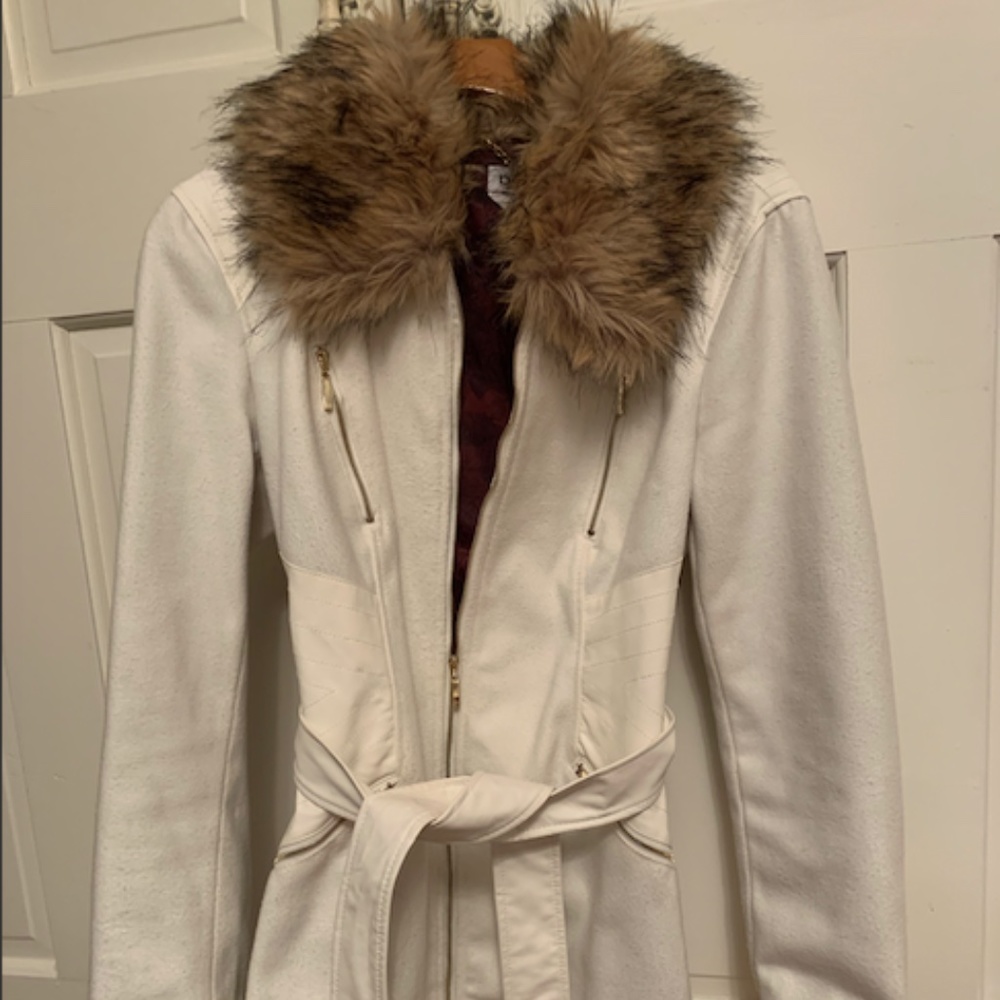 BEBE Faux Fur Trench Coat